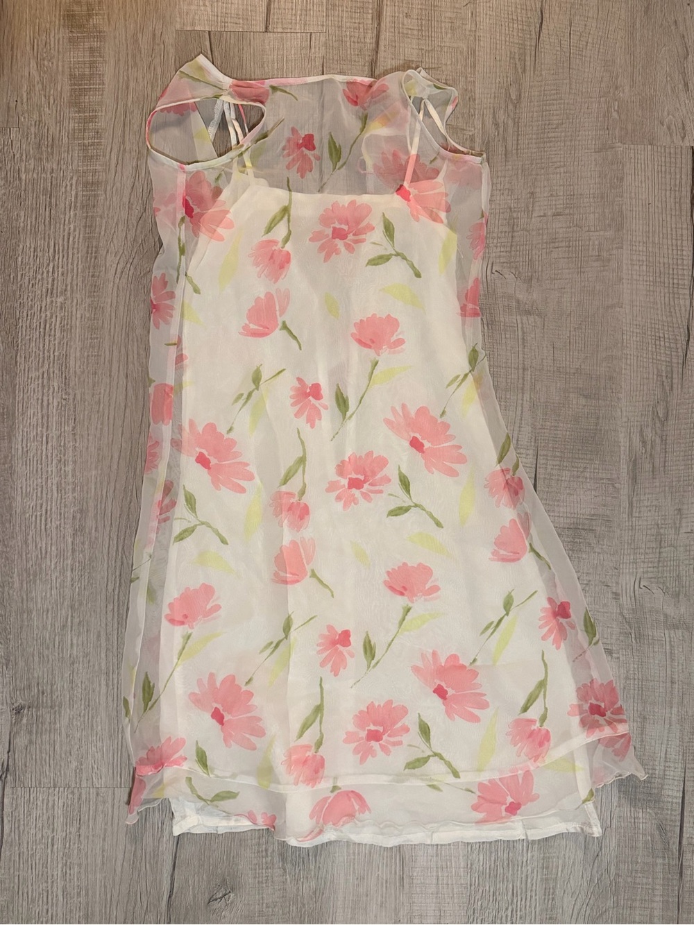 greendog White Dress with Pink Floral Overlay
